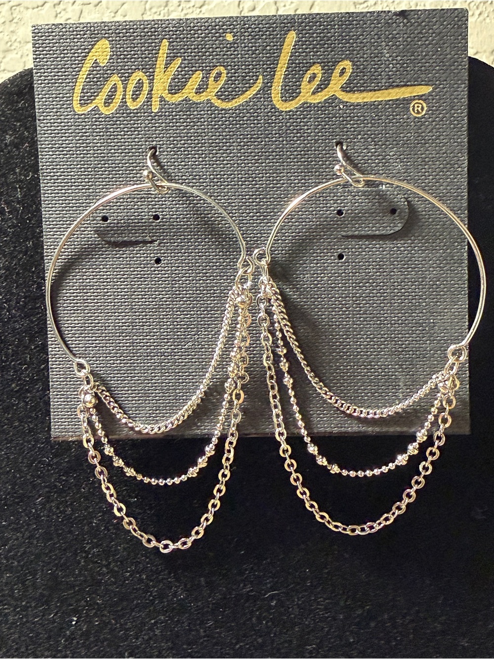Cookie Lee Silver Multi-Chain Hoop Dangle Earrings